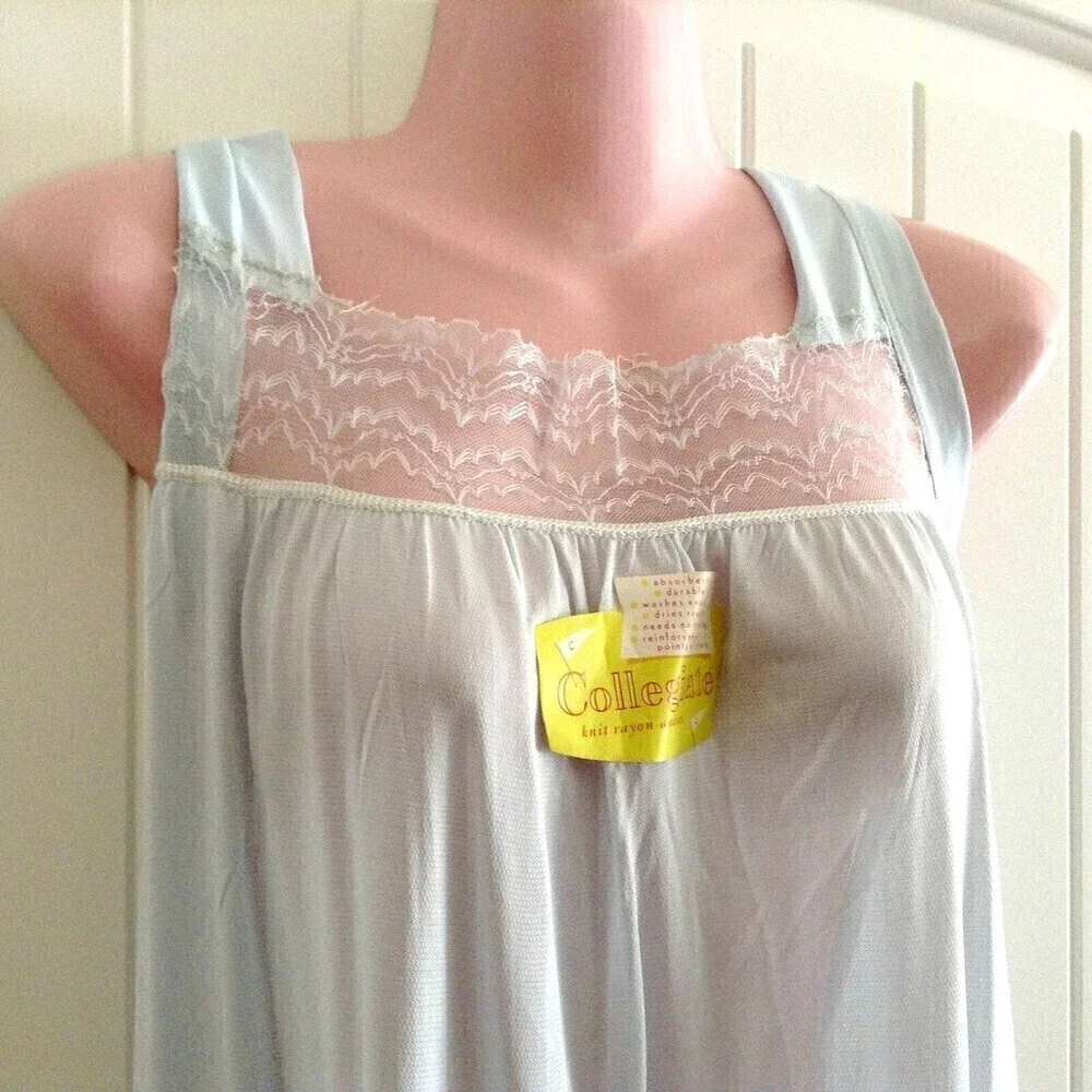 Vintage Collegiate Women's Nightgown Small Blue Knit Rayon New Old Stock